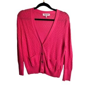 Juicy Couture Pink Coral Cardigan Size Large Gold Detail Swiss Dot Valentines